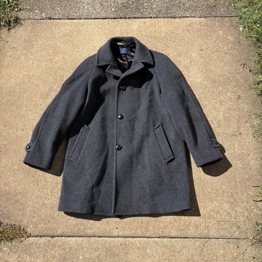Pendleton Mens Vintage 100% Virgin Wool Car Coat Gray Made in USA Size 44